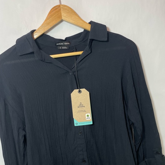 Prana scheena black shirt long sleeve light button down swimsuit cover up - Picture 4 of 12